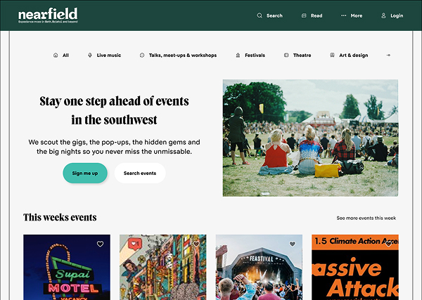 nearfield website design home page on desktop