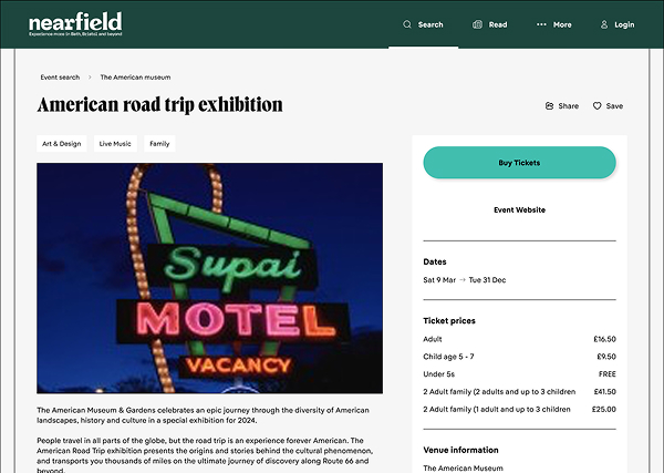 nearfield website design event page on desktop