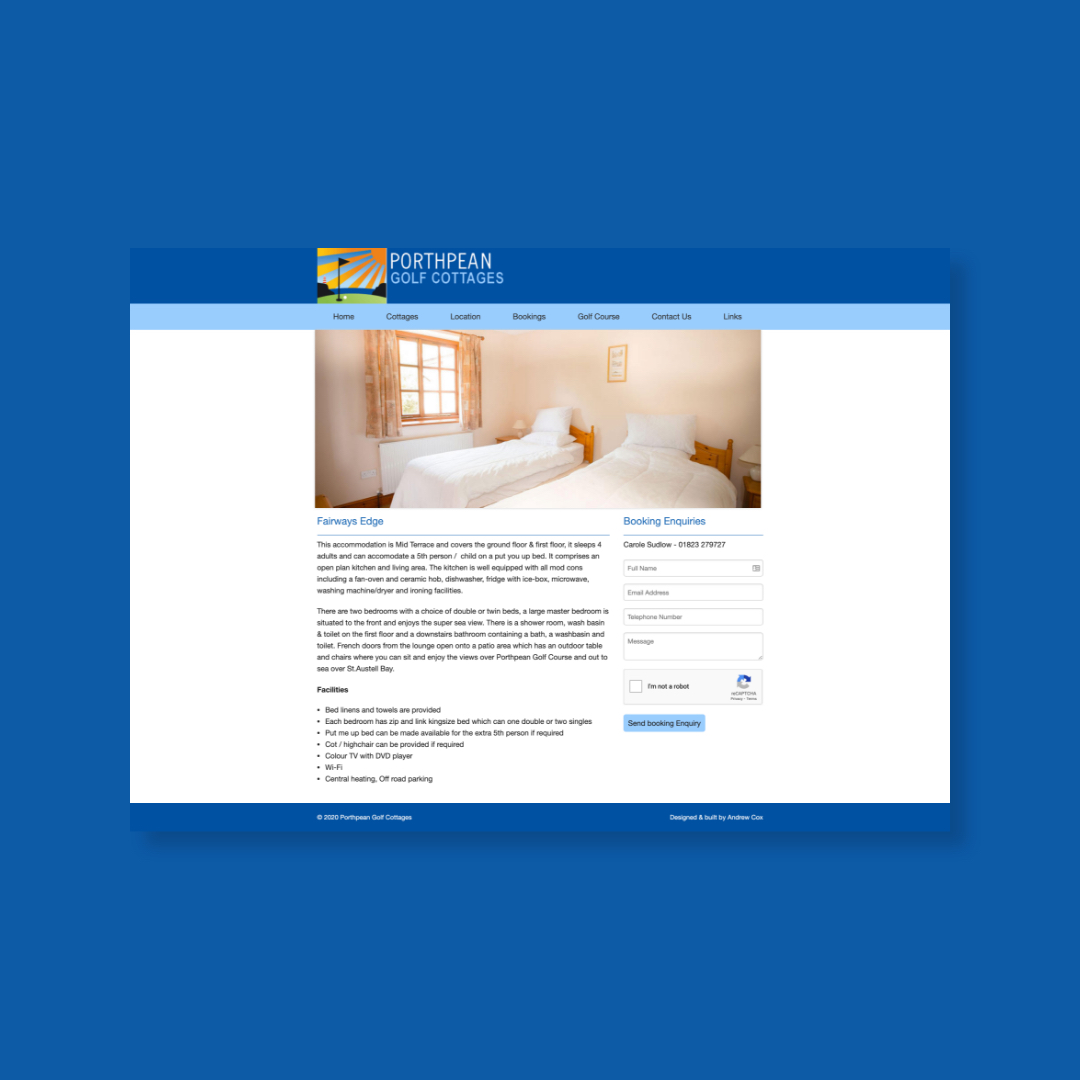 Porthpean Golf Cottages website design